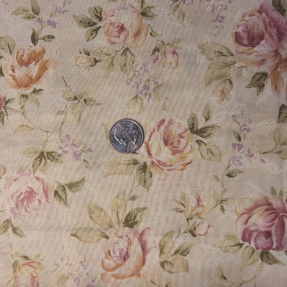 2 yards 32" x 44" wide Pistachio Green Pink Roses Floral Cotton Fabric Jo-Ann